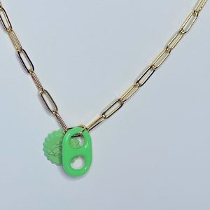 Gold tone paper chain link with charm